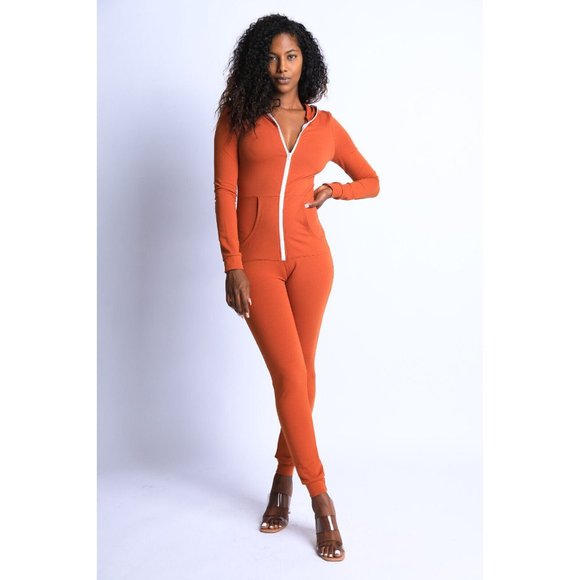 Women Zip Up Jumpsuit Romper Hoodie Lounge Long Sleeve One-piece Bodysuit Cuffed - Picture 2 of 6